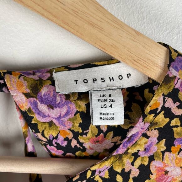 Topshop Dress 4 Dark Floral Maxi Open Back Long Balloon Sleeve Whimsigoth Fairy - Picture 5 of 10